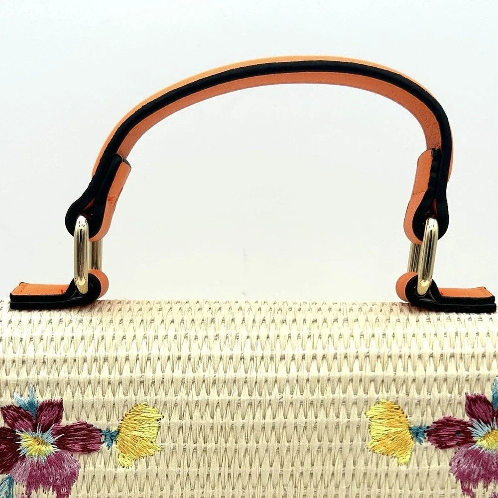 Aldo Women's Multicolor Straw Satchel Crossbody Bag Floral Embroidered New